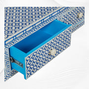 Joy Blue Bone Inlay Geometric 3 Drawer Console 2