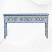 Joy Blue Bone Inlay Geometric 3 Drawer Console 4