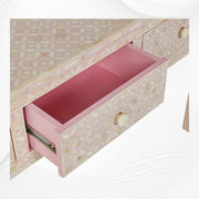 Joy Blush Pink Bone Inlay Geometric 3 Drawer Console 1