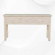 Joy Blush Pink Bone Inlay Geometric 3 Drawer Console 2
