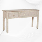 Joy Blush Pink Bone Inlay Geometric 3 Drawer Console 3