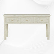 Joy White Bone Inlay Geometric 3 Drawer Console 1