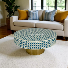 Lisa round coffee table in indigo with bone inlay design