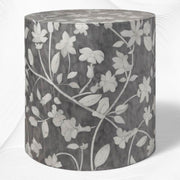 Lola Bone Inlay Round Stool Floral Grey