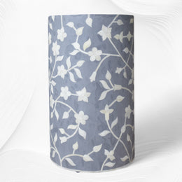 Lola Bone Inlay Round Stool Floral Light Grey