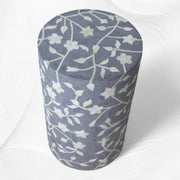 Lola Bone Inlay Round Stool Floral Light Grey