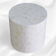 Lola Bone Inlay Round Stool Floral White