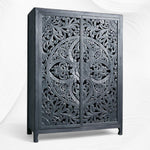 Lombok Handcarved 2 Door Wardrobe Indigo Blue 3