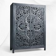 Lombok Handcarved 2 Door Wardrobe Indigo Blue 3