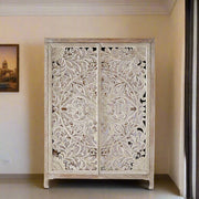 Lombok Handcarved 2 Door Wardrobe White Wash 1