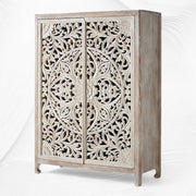 Lombok Handcarved 2 Door Wardrobe White Wash 3