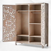 Lombok Handcarved 2 Door Wardrobe White Wash 4