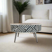 Luna Optical Bone Inlay Round Coffee Table Black