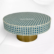 Luxury indigo coffee table with intricate bone inlay pattern