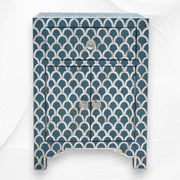 MOP Inlay 1 Drawer 2 Door Fishscale Design Bedside Teal Green