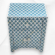 MOP Inlay 1 Drawer 2 Door Fishscale Design Bedside Teal Green