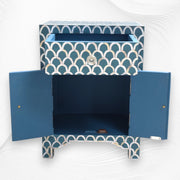 MOP Inlay 1 Drawer 2 Door Fishscale Design Bedside Teal Green