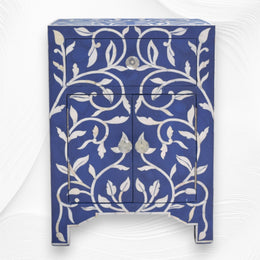 Mother Of Pearl Inlay 1 Drawer 2 Door Lily Design Bedside Dark Blue