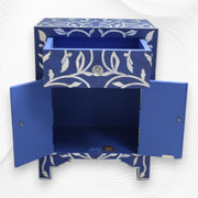Mother Of Pearl Inlay 1 Drawer 2 Door Lily Design Bedside Dark Blue