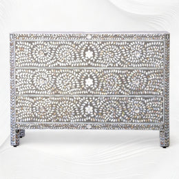 MOP Inlay Edge Floral 3 Drawer Dresser Dark Grey 1