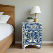 MOP Inlay 1 Drawer 2 Door Bedside Table Dark Blue