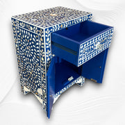 MOP Inlay 1 Drawer 2 Door Bedside Table Dark Blue 2