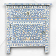 MOP Inlay Bedside Floral 1 Drawer 1 Door Pale Blue 5