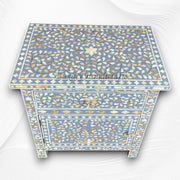 MOP Inlay Bedside Floral 1 Drawer 1 Door Pale Blue 1