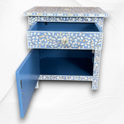 MOP Inlay Bedside Floral 1 Drawer 1 Door Pale Blue 2