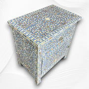 MOP Inlay Bedside Floral 1 Drawer 1 Door Pale Blue 4
