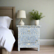 MOP Inlay Bedside Floral 1 Drawer 1 Door Pale Blue