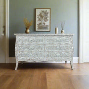 MOP Inlay Curved 6 Drawer Floral Dresser Grey