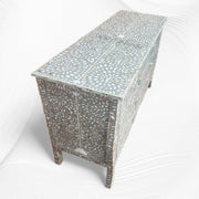 MOP Inlay Curved 6 Drawer Floral Dresser Grey 3