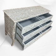 MOP Inlay Curved 6 Drawer Floral Dresser Grey 4