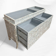 MOP Inlay Curved 6 Drawer Floral Dresser Grey with topper 3
