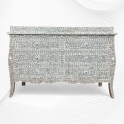 MOP Inlay Curved 6 Drawer Floral Dresser Grey with topper 1