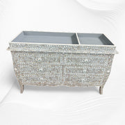 MOP Inlay Curved 6 Drawer Floral Dresser Grey with topper 2