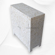 MOP Inlay Floral 2 Door Cabinet White 3