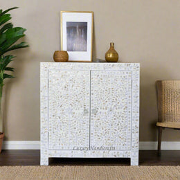MOP Inlay Floral 2 Door Cabinet White 1