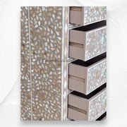 MOP Inlay Floral 6 Drawer Tallboy Chest Milk Chocolate 4