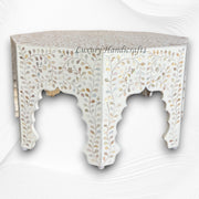 MOP Inlay Floral Octagonal Coffee Table White 2