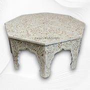 MOP Inlay Floral Octagonal Coffee Table Beige 4