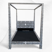 MOP Inlay Four Poster Single Bed Black