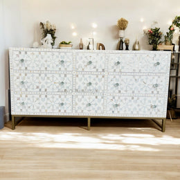 MOP Inlay Moroccan 9 Drawer Chest White