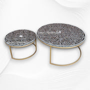 MOP Inlay Nesting Table Set Floral Black 4