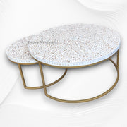 MOP Inlay Nesting Table Set Floral White 1