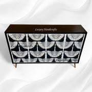 MOP Inlay Swan Cabinet 4 Door Black 1