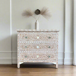 Milk Chocolate Mother Of Pearl Inlay 3 Drawer Chest Floral 1