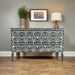 Moghul Flower Bone Inlay 2 Drawer Chest Black 1
