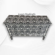 Moghul Flower Bone Inlay 2 Drawer Chest Black 6